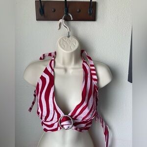 Dolls Kill Red and White Stripe Denim Halter Crop Bra top